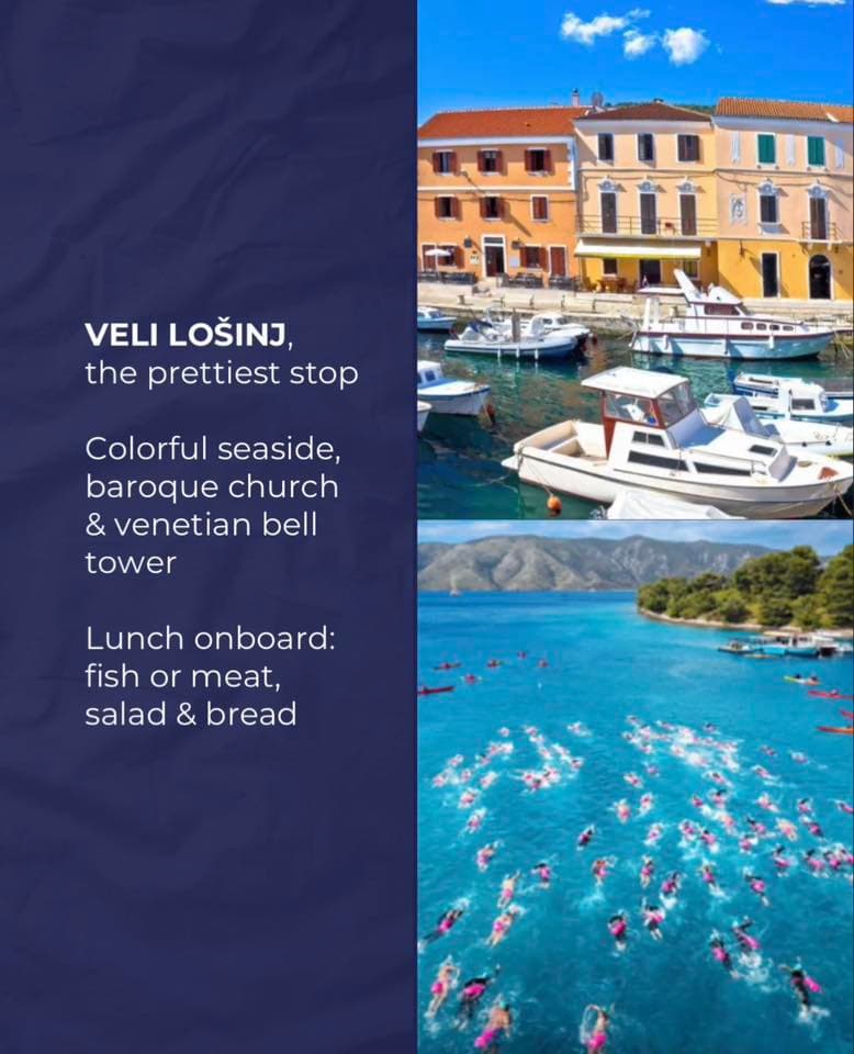 Veli Lošinj - colorful seaside town with swimmers